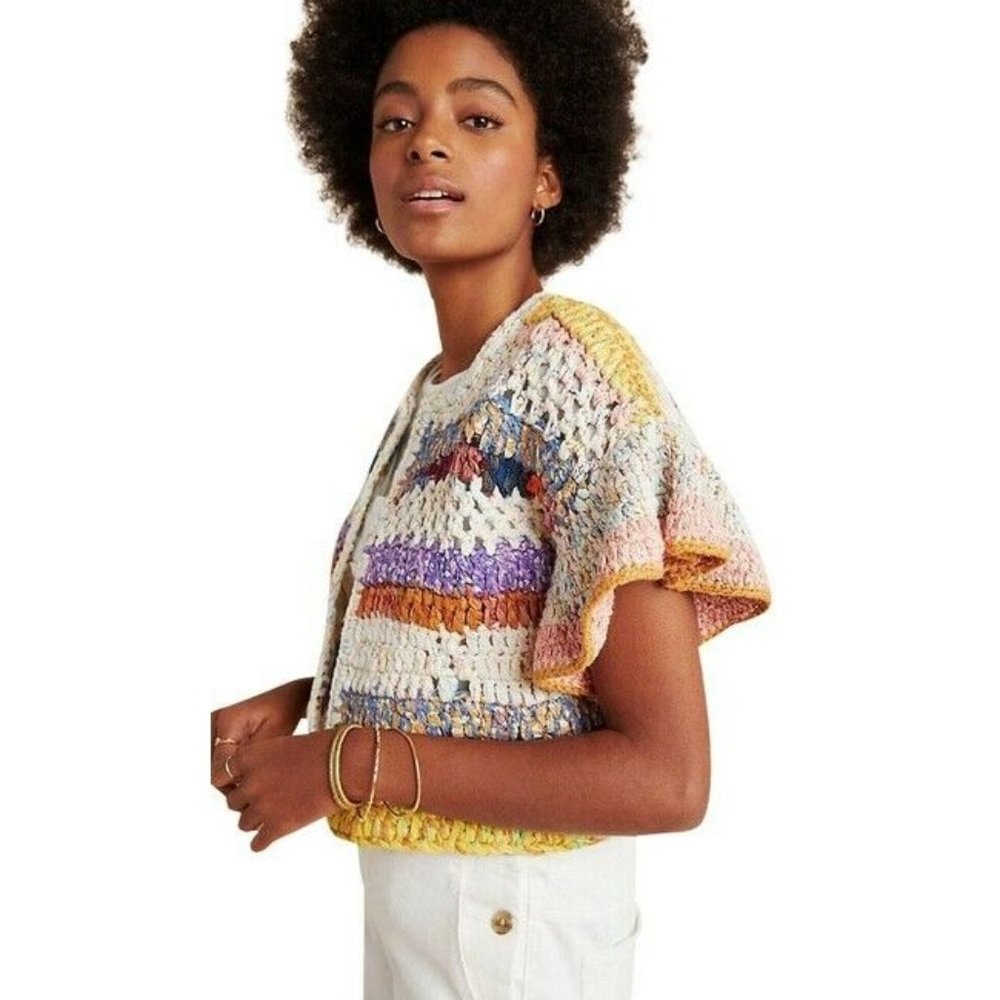 Anthropologie Colorful Crochet Cardigan